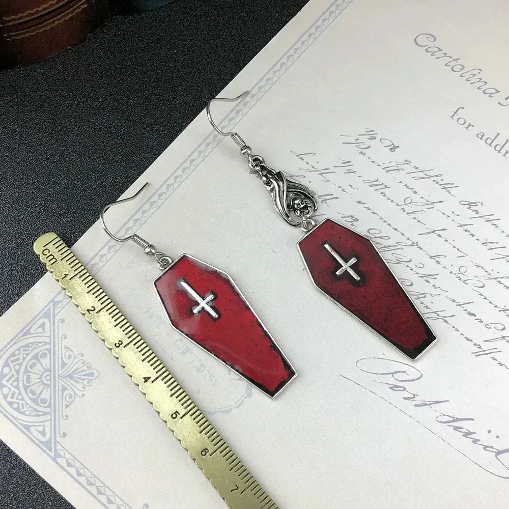 Giwang Peti Mati Vampir Salib Goth Anting-Anting Kelelawar Jaring Laba-laba Xo Perhiasan Aksesori Gotik Cosplay Хэллоуин