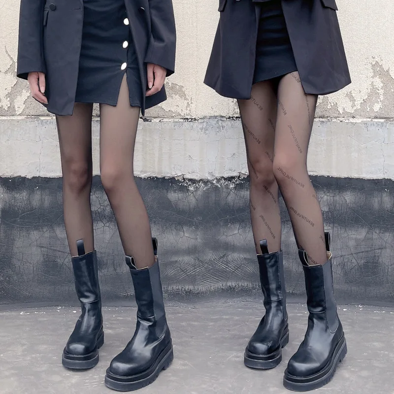 

Black new hot girl butterfly love point stockings woman nightclub Lolita pantyhose bottoming letter wave point goth knee socks