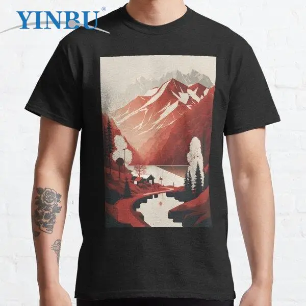

Забавные мужские футболки с графическим принтом бренда YINBU в минималистическом стиле с изображением лесных гор