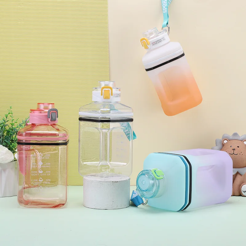 

New Square Large-capacity Water Cup Space Cup Outdoor Travel Portable Plastic Ton Ton Cup Sports Kettle Woman Man Water Bottles