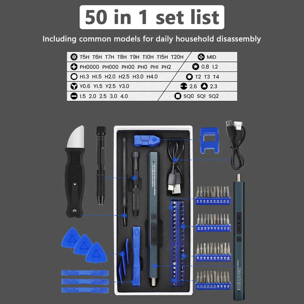 

Stainless Steel Electric Screwdriver Type-C Replacement Screw Driver 12 in 1