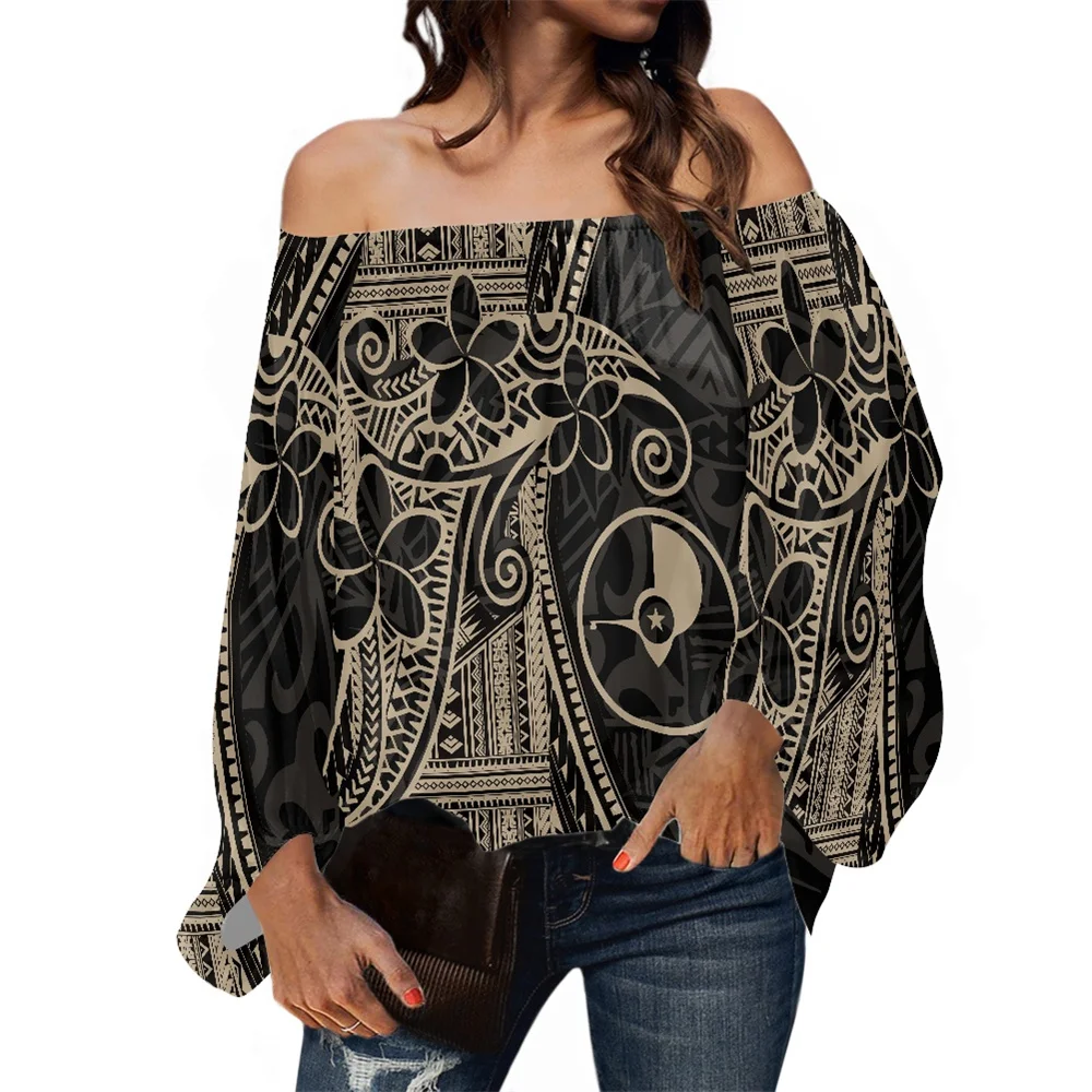 

Wholesale Prices Shirt Polynesian Tribal Samoa Yap Islands Floral Printed Sleeveless Shirts Off Shoulder Long Sleeve Loose Shirt