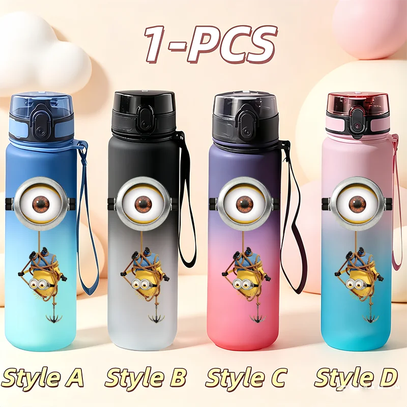 Фото Детская бутылка для воды Cute Banana Minions, 650 мл, матовая, с градиентным эффектом, герметичная, с ремешком для переноски, портативная, для улицы №5