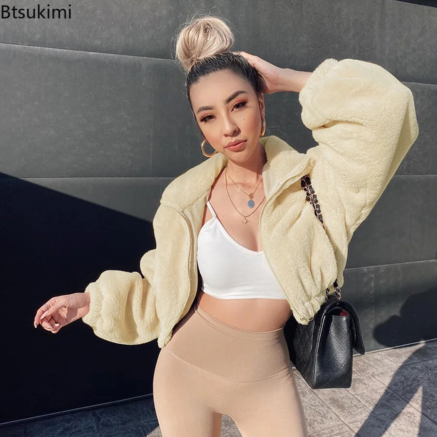 

Новинка 2022, женские теплые пальто для зимы, однотонные пушистые женские куртки из искусственного меха, Осенние Топы Y2K, пальто, женская одежд...