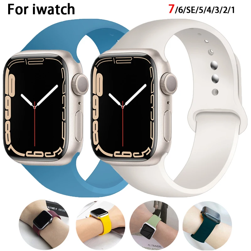 

Soft Silicone Band For Apple Watch Series 7/6/SE/5/4/3/2 Sport Rubber Watch Band Strap For IWatch 38MM 42MM 40MM 44MM 41MM 45MM