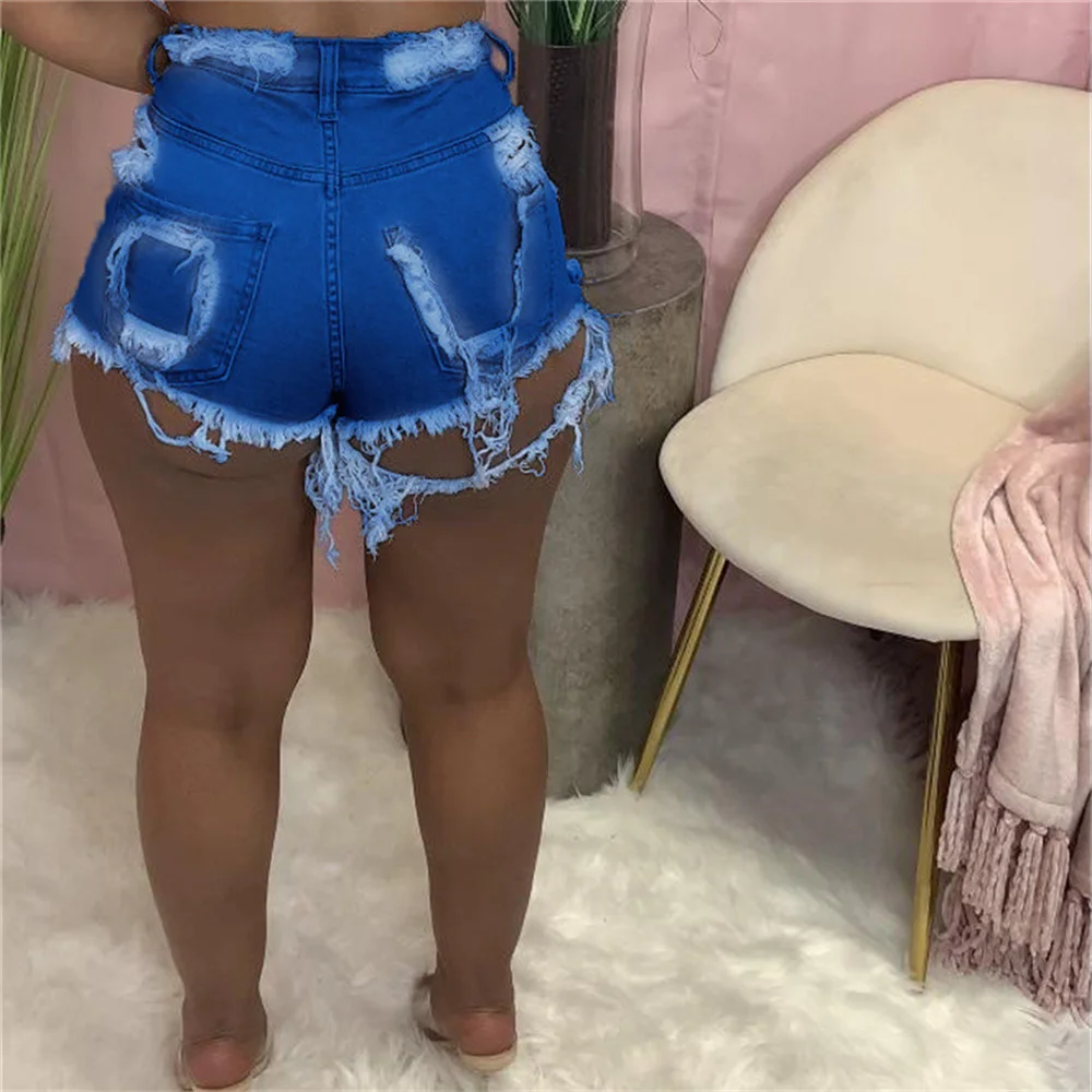 Hot Sale High Waist Ripped Tassel Denim Shorts For Women Fashion Sexy Stretch Shorts Jeans New Trendy Skinny Shorts Streetwear
