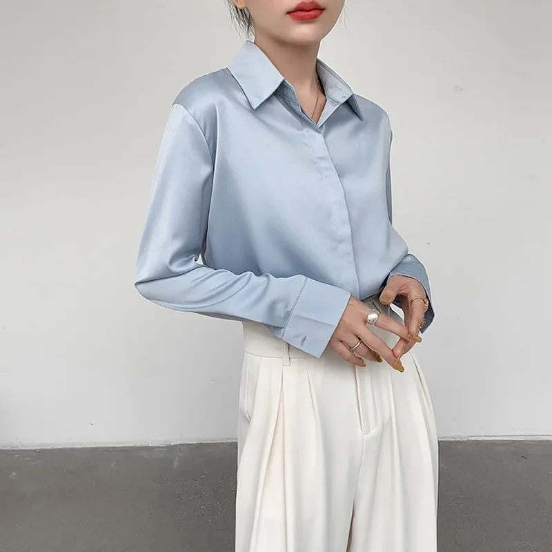 Женская осенняя универсальная винтажная рубашка с длинным рукавом и драпировкой