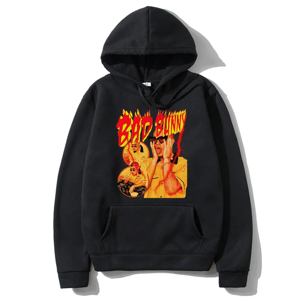 

Hip Hop Bad Bunny Graphic Print Hoodie Unisex Loose Streetwear Long Sleeves Men Women Cotton Oversize Hoodies Male Sweatshirt