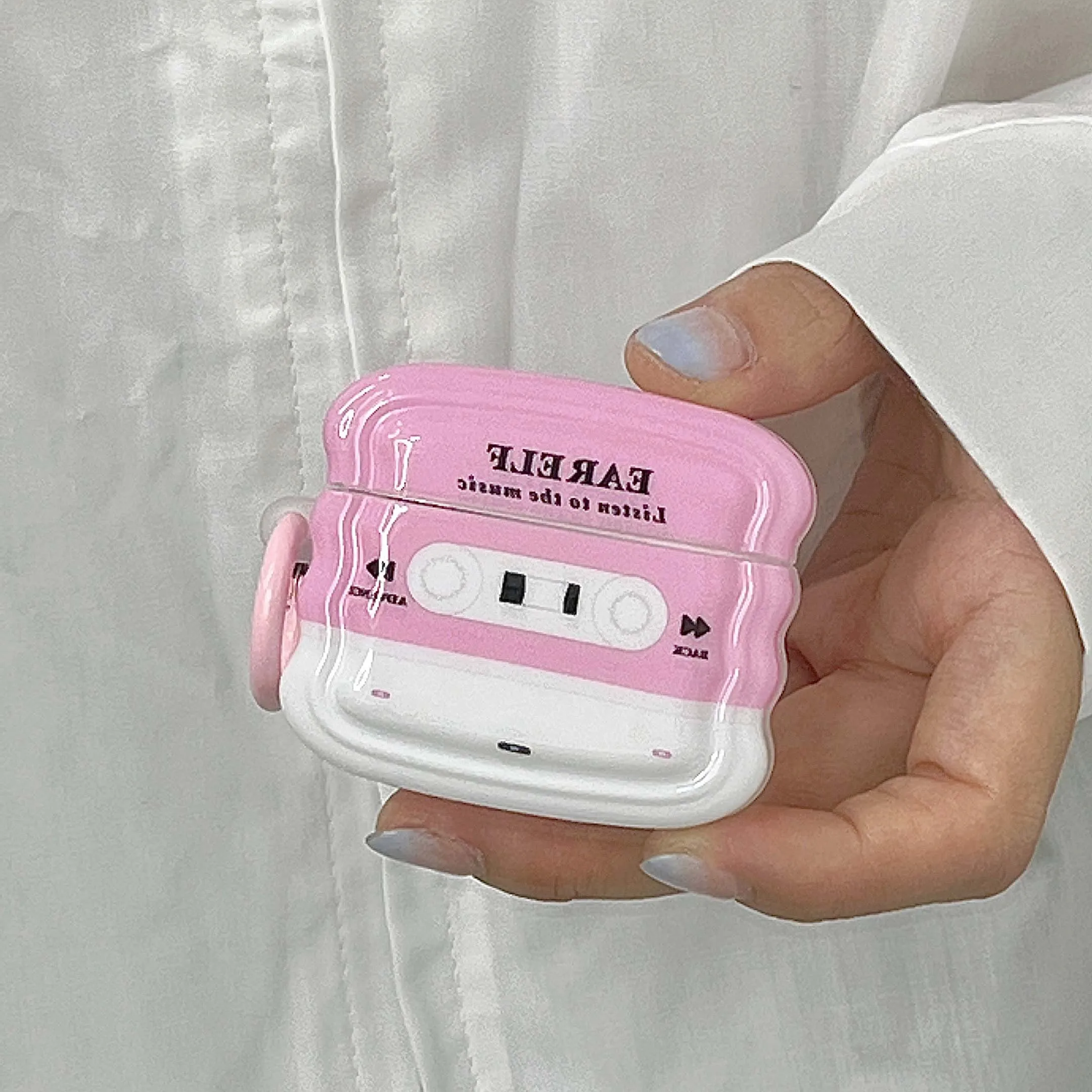 

Retro recorder music cute pink wavy earphone case for apple airpod 2 3 pro 1 wireless bluetooth shockproof charging box cover