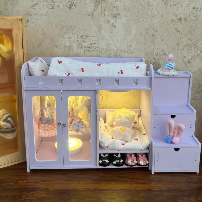 Мини кукла мебель спальня детский игровой домик двойная кровать деревянная