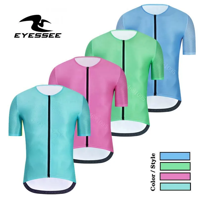 

EYESSEE 15 Color New Milk silk fabric 80+ Men Pro Aero Short sleeve cycling Jersey No collar design zipper pocket Riding Clothes