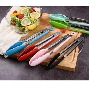 Silicone BBQ Grilling Tong Non-Stick Barbecue Clip Clamp Stainless Steel Tools Gadgets Salad Bread Serving Tong Kitchen Tool