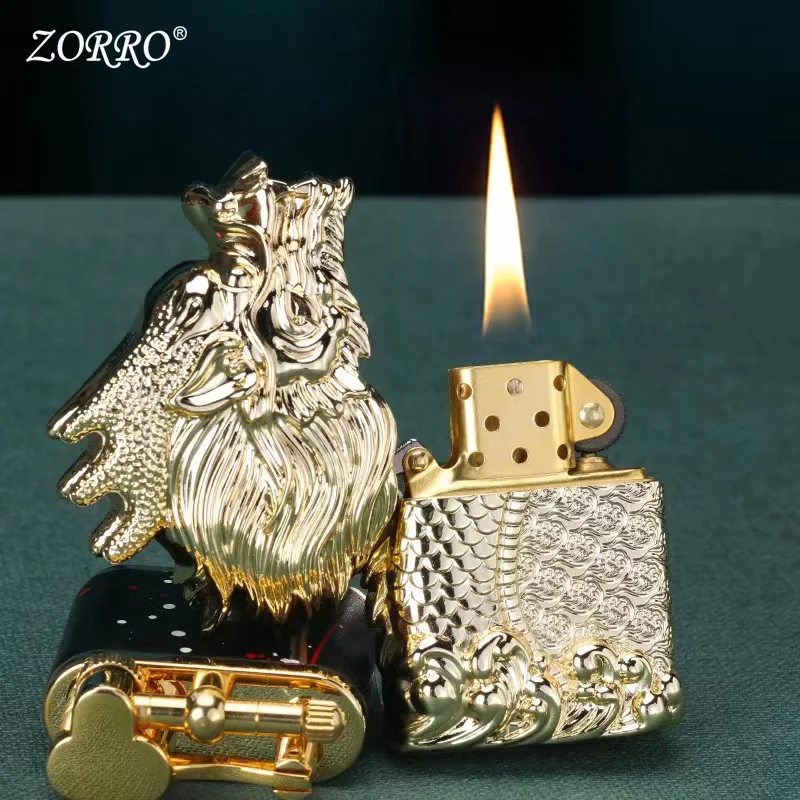 

New Luxury 3D Dragon Engraving ZORRO Kerosene Lighter Retro Metal Welding Men's Smoking Collection Lighter Cigarette Accessories