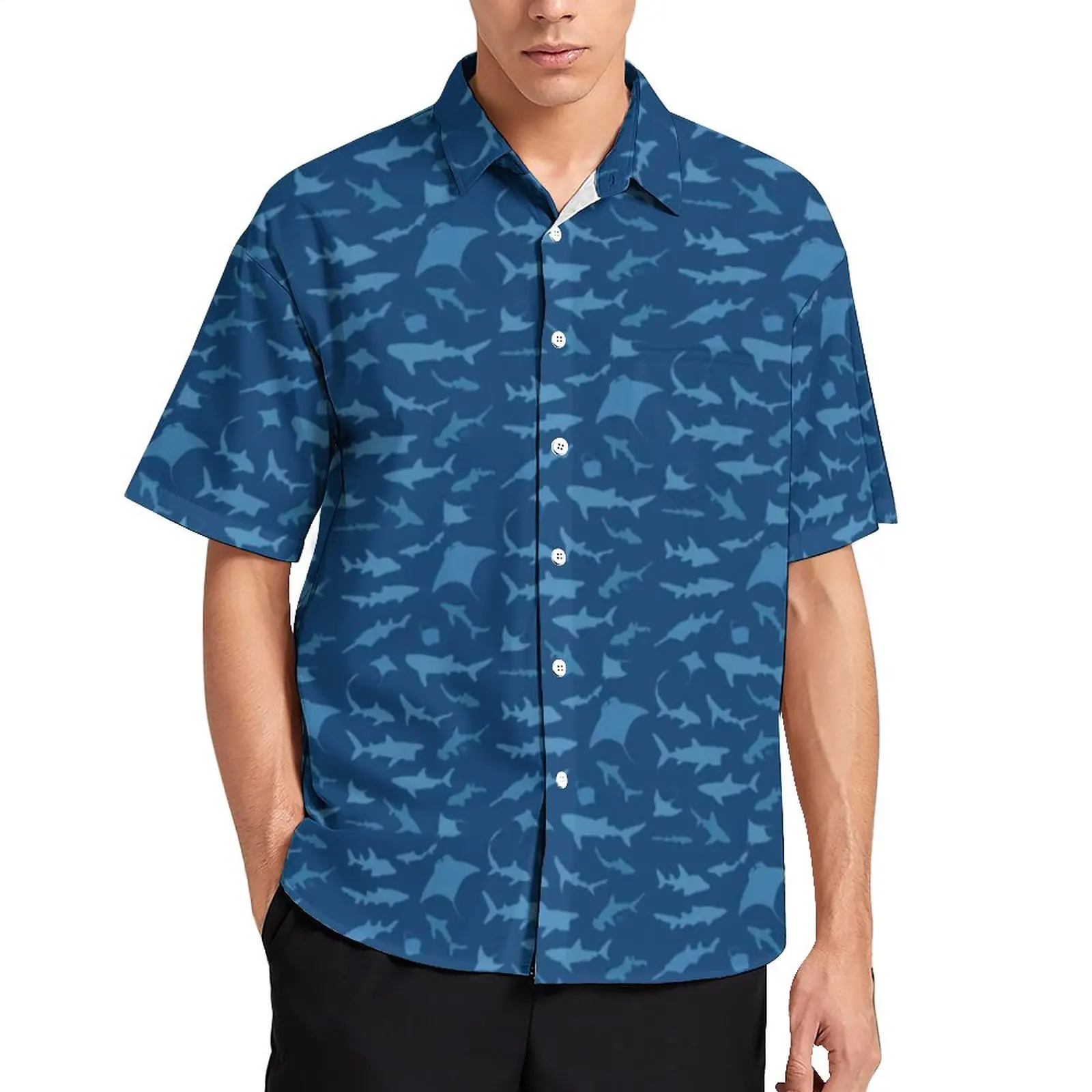 

Types Of Shark Vacation Shirt Sharks and Rays Blue Hawaiian Casual Shirts Man Trending Blouses Short Sleeve Custom Clothes 4XL