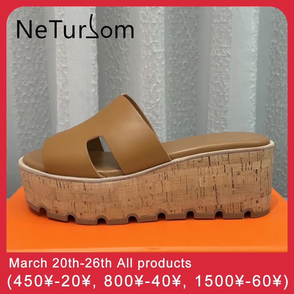 

Шлепанцы женские из натуральной кожи на толстой подошве, простые брендовые модные тапочки на танкетке, сланцы с открытым носком, разные цвета, весна-лето