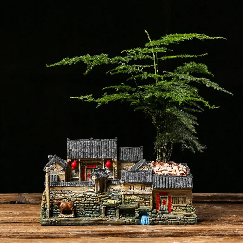 

1 set Chinese Ancient Building Micro Landscape Mini Retro Resin DIY Ornaments Craft Bonsai Fairy Garden Desk Decor Accessories