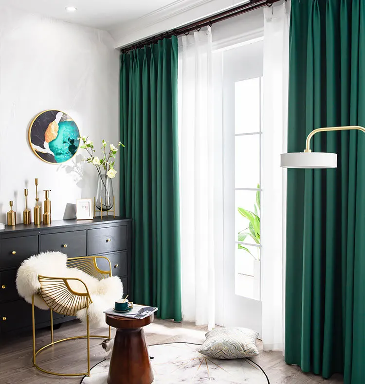 

Curtains for Living Dining Room Bedroom Simple Retro Army Green Dark Green European British Style Thickened Sunscreen Curtains