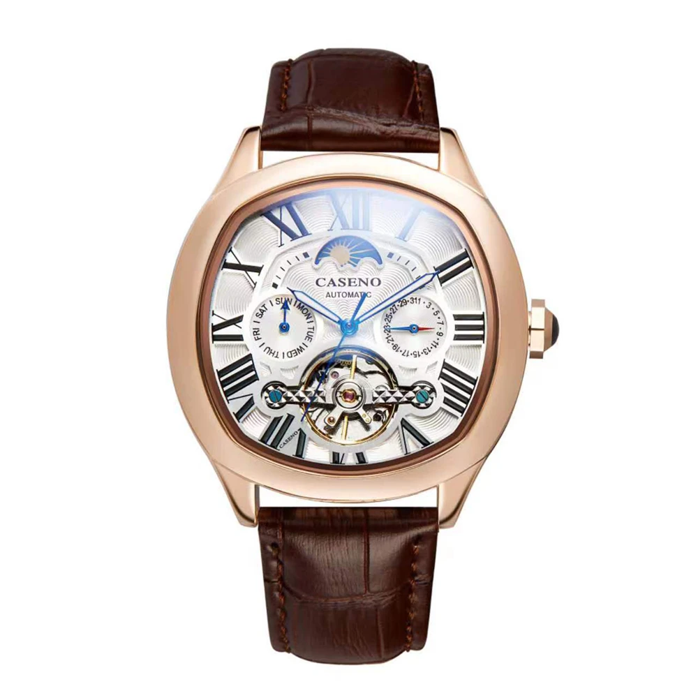 

Luxury Tourbillon Watch Men Automatic Self-Wind Mechanical Wristwatches Top Brand Business Watch Multi-function Clocks Caseno