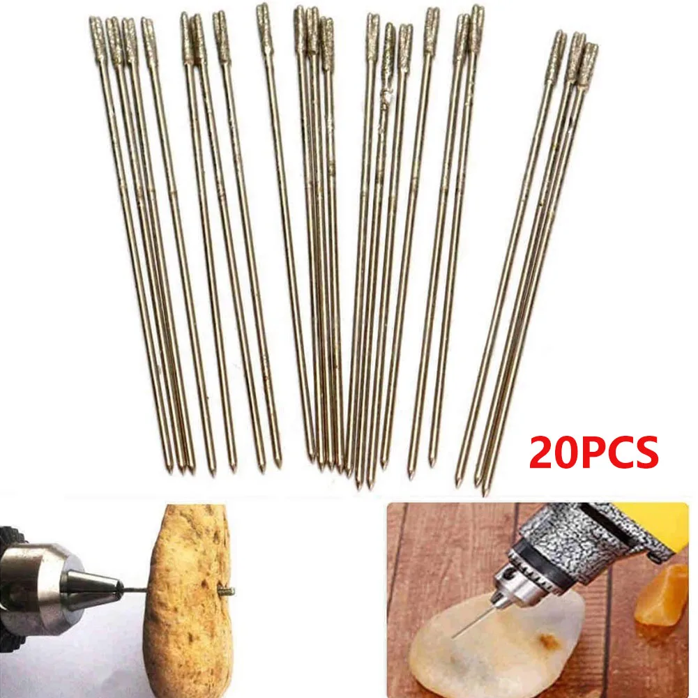 

20pcs 1mm Diamond Coated Lapidary Drill Bits Solid Bits Needle For Jewelry Ceramic Agate Jade Amber Crystal Drilling Tool