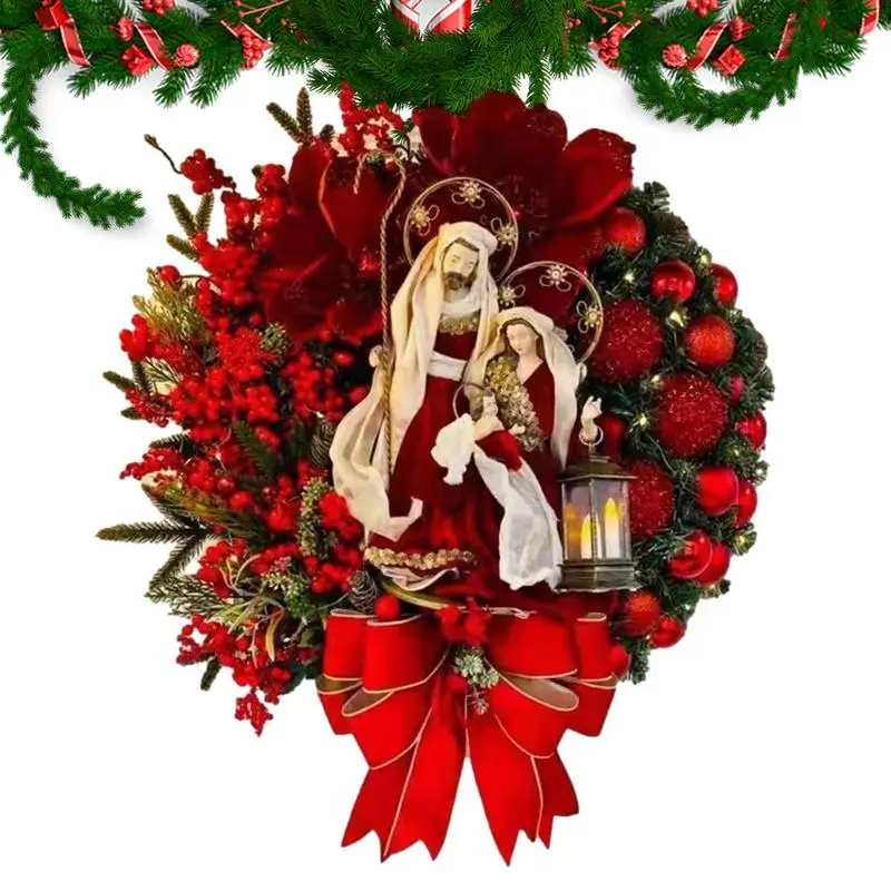 

Front Door Christmas Wreath Front Door Garland With Large Bow Realistic Door Decors Ornamental Wreath For Wall Fireplace Bedroom