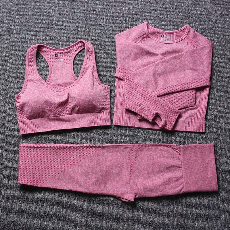 

Running yoga three piece suit cross border seamless bra long sleeve pants three piece set women's Yoga suit
