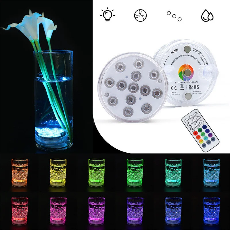 

13 LEDs Underwater Light 16 Colors RGB IP68 Waterproof Swimming Pool Light Pond Vase 21 Key RF Remote Control Submersible Lights