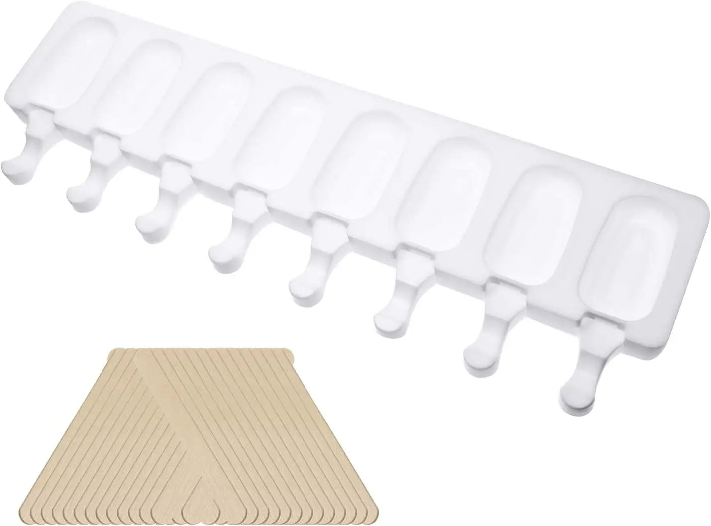 

8- Cavities White Silicone Ice Cream Bar Mold Reusable DIY Classic Shape Ice Cream Makers With Sticks For Homemade Ice Cream