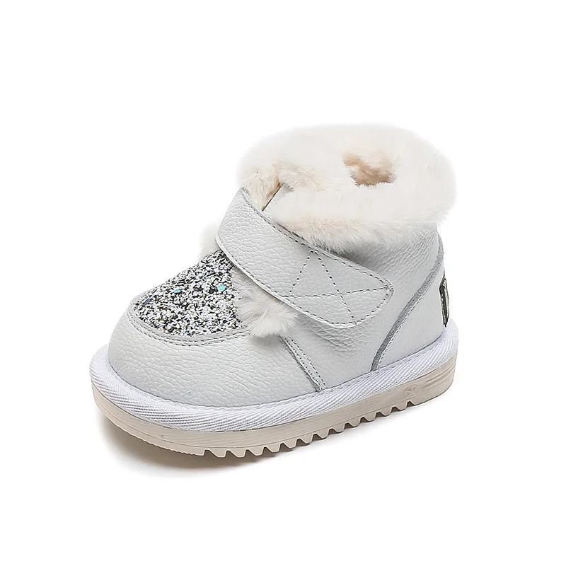 

Baby Girls Boots Winter Infant Toddler Shoes Soft Bottom Warm Plush Genuine Leather Children Shoes Sequins Kids Boots