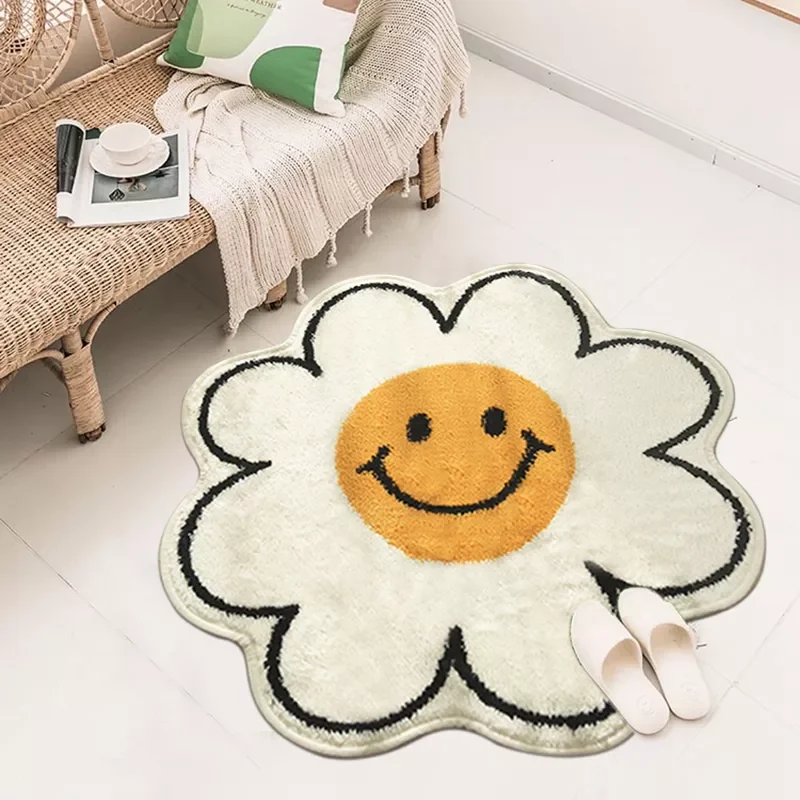 

Flower Smiley Carpet Absorbent Floor Mats Soft Living Room Bedroom Balcony Rugs Kids Room Kids Anti-Slip Floor Mats Home Decor