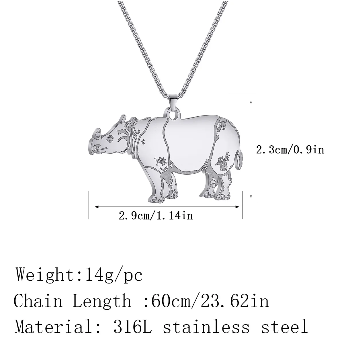 Ожерелье из нержавеющей стали с диким носорогом и животным для женщин мужчин