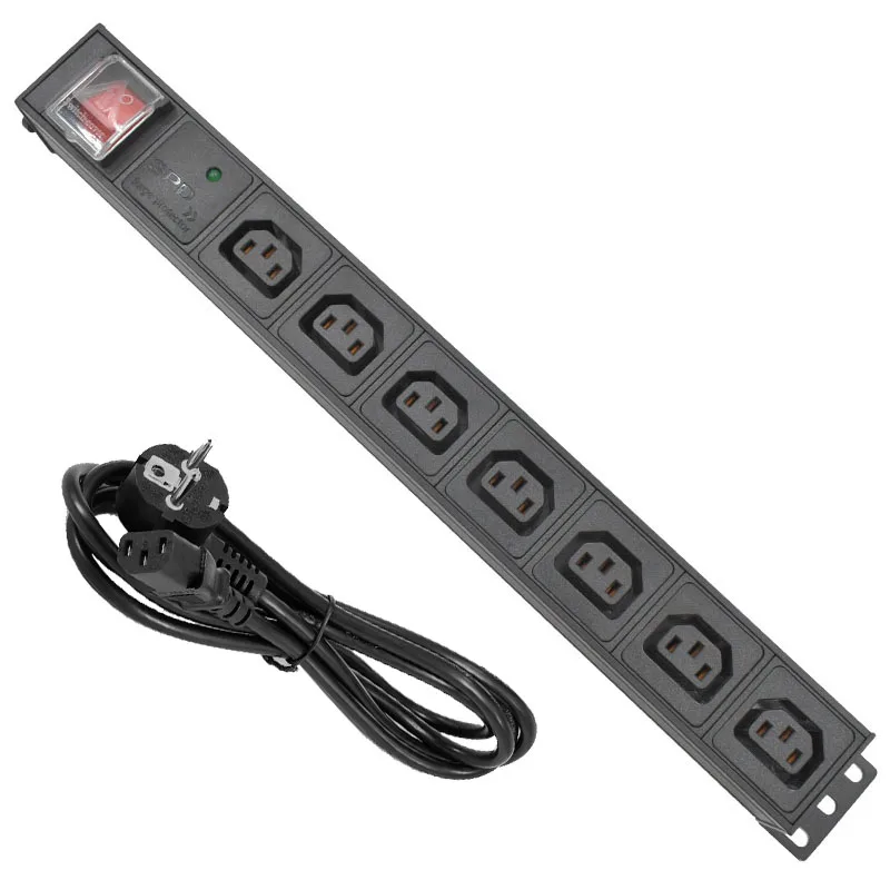 

Network Rack PDU aluminium alloy Power Strip 7 Ways C13 output socket With 2m extension cable C14 interface Lightning protection
