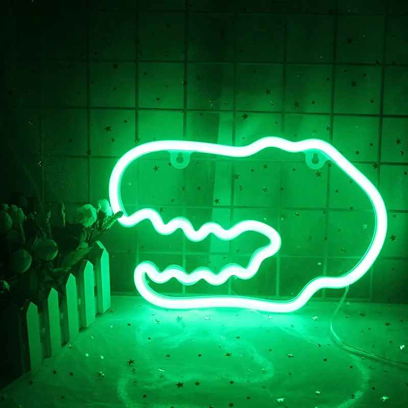 Lámpara Led de neón con cabeza de cocodrilo para decoración del hogar, luz colgante de dinosaurio, señal de neón, luces de noche, regalo de cumpleaños y Navidad