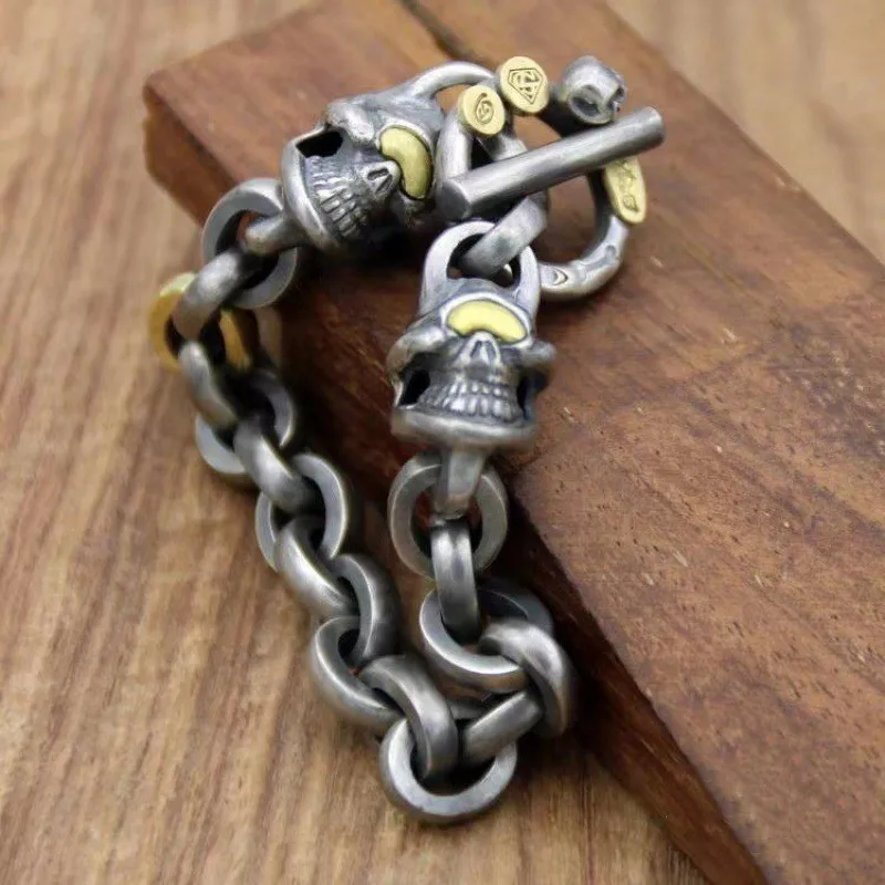 New Antique Silver Color Double Skull Bracelet Men's Hip Hop Punk Open Bracelet Party Jewelry Accessories Gift