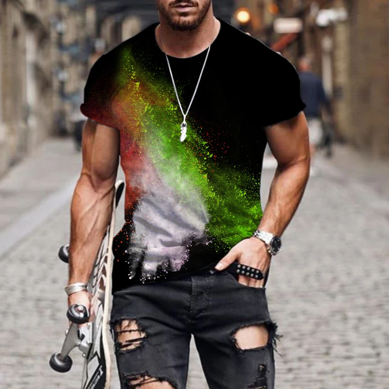 

2022 New Men's 3D Color Splash Tie Dye T-shirt Fashion Hot Sale Top Lightweight Breathable Short Sleeve