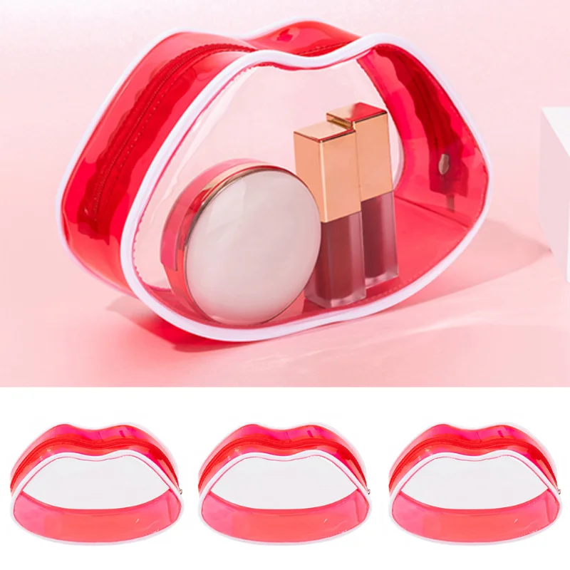 

Korean Edition Transparent Waterproof PVC Makeup Bag New Red Lip Bag