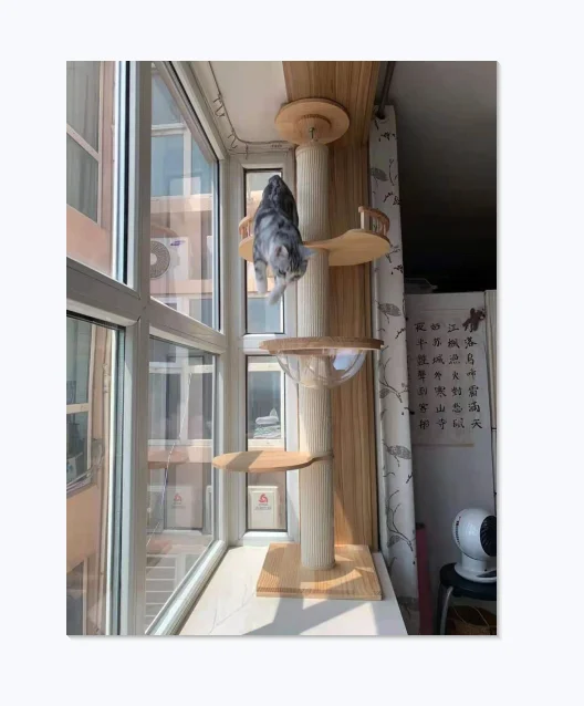 

Large Wood Cat Play Furniture Modern Cat Tree Climber Platform Lounger Bed Designer Tree