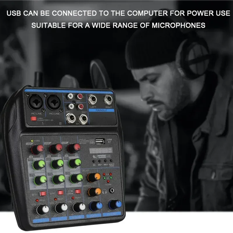 4-канальный микшер Dj Микшерная консоль Met Bluetooth 48 В Фантомный монитор питания