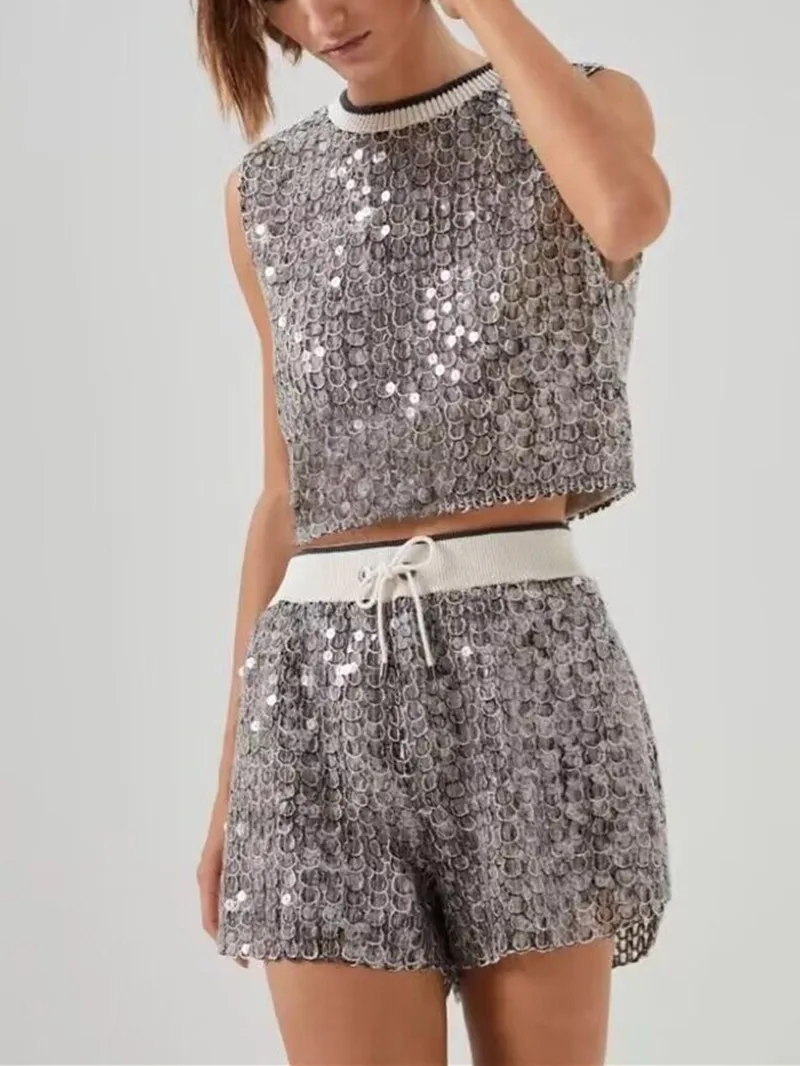 

Women Tank Tops Sequin Slim Fit Or Shorts Casual Set