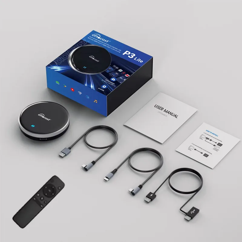 

OTTOCAST P3 Lite CarPlay AI Box Беспроводной адаптер CarPlay Android Auto 4 ГБ + 64 ГБ Видеоприставка с возможностью подключения к игре YouTube/Netflix/Tiktok