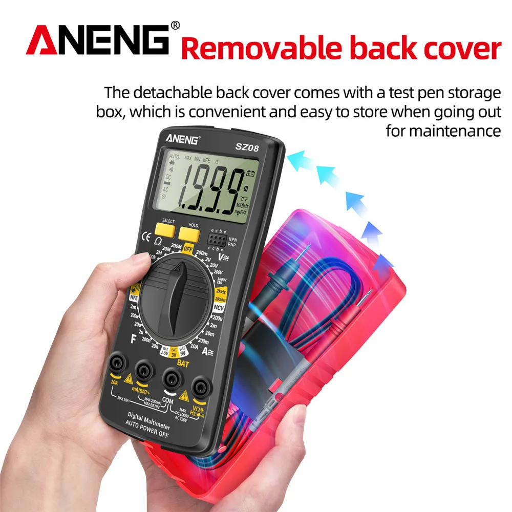 ANENG SZ08 Digital Multimeter Ultra-thin storage Professional Multimetro Auto Voltmeter AC DC 220V Resistance Handhold Testers |