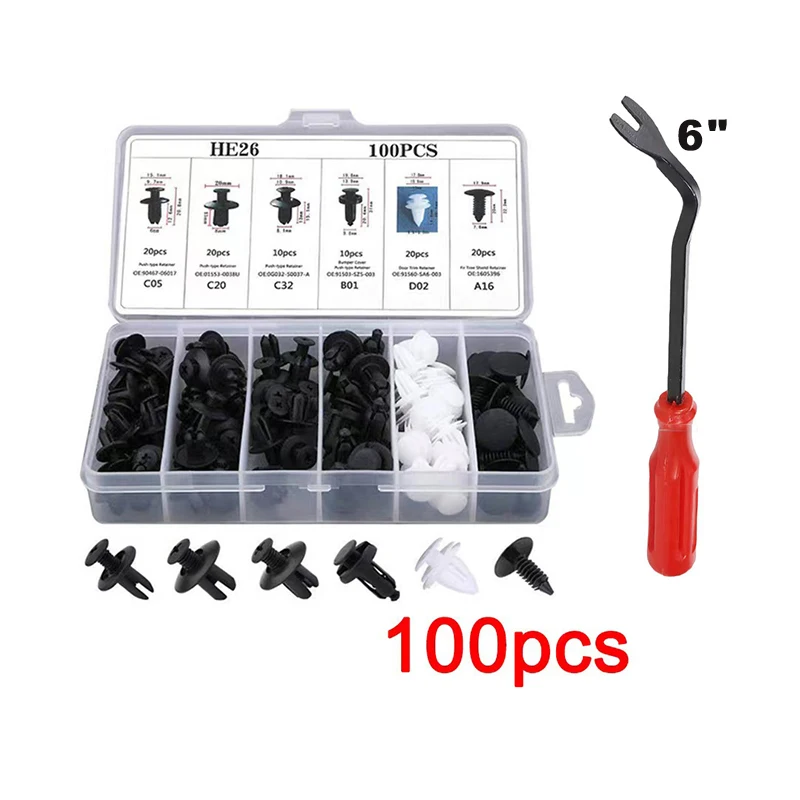 

100pcs Mixed Auto Fastener Clip Car Body Push Retainer Pin Rivet Bumper Door Trim Panel Kit Accessories