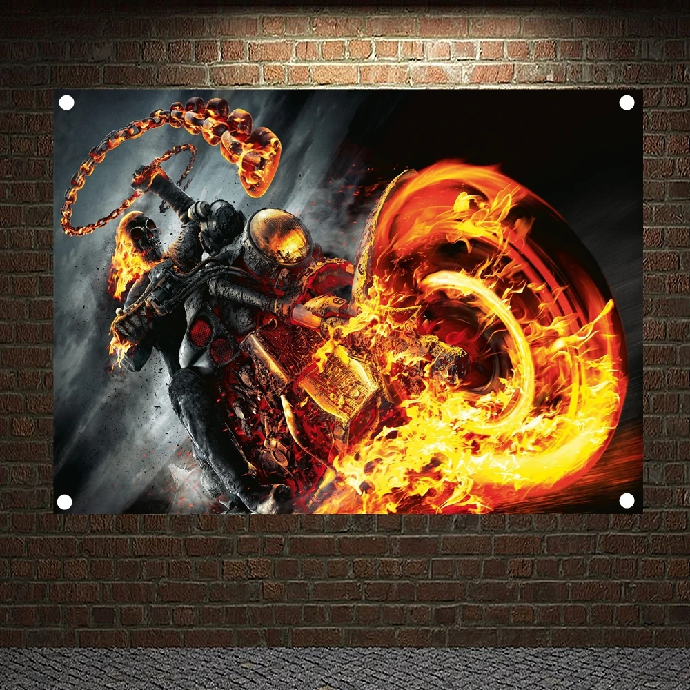 

Ghost Rider Punk Rock Band Poster Wall Hanging Cloth Tapestry Rock Music Death Metal Art Banner Wall Painting Home Decor Flag