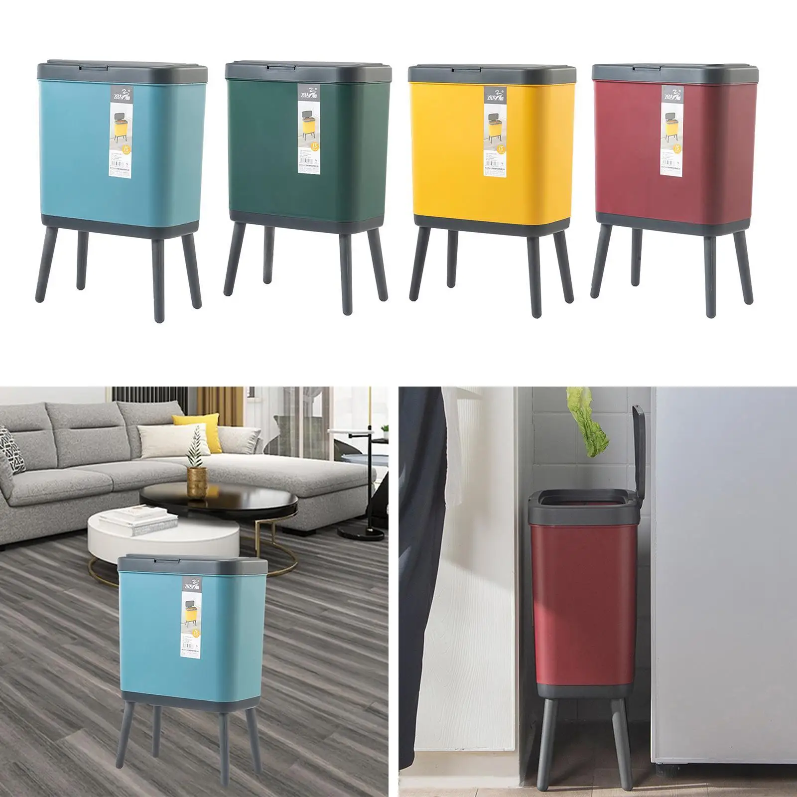

15L Kitchen Trash Can Sealed RV Bedroom Dustbin Living Room Dustbins