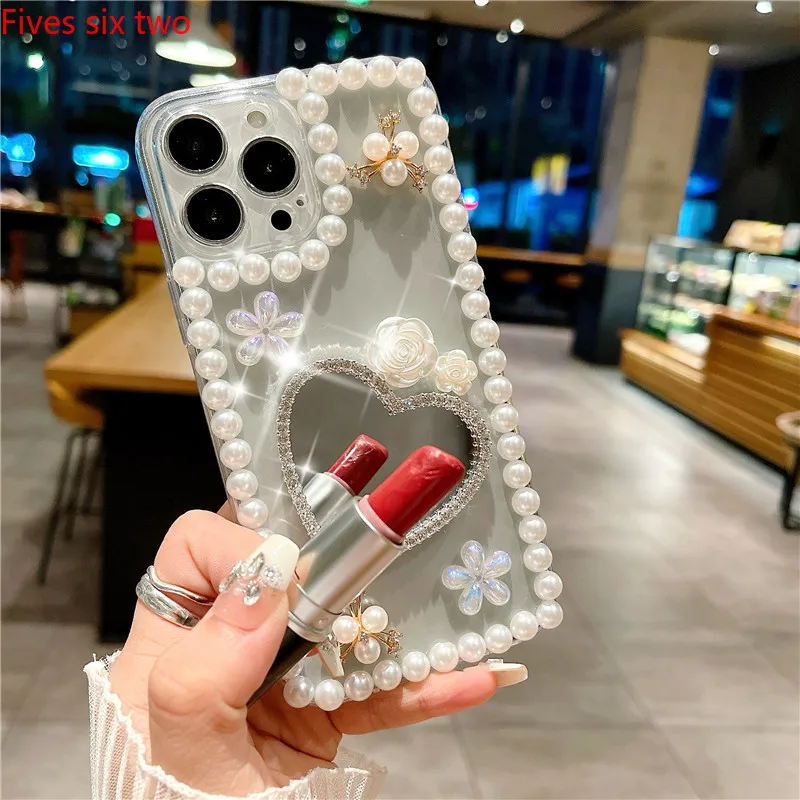 Прозрачное зеркало для макияжа с жемчужным сердцем подходит Huawei Nova 12i 11i 8i 7i 3i 5T Y9S