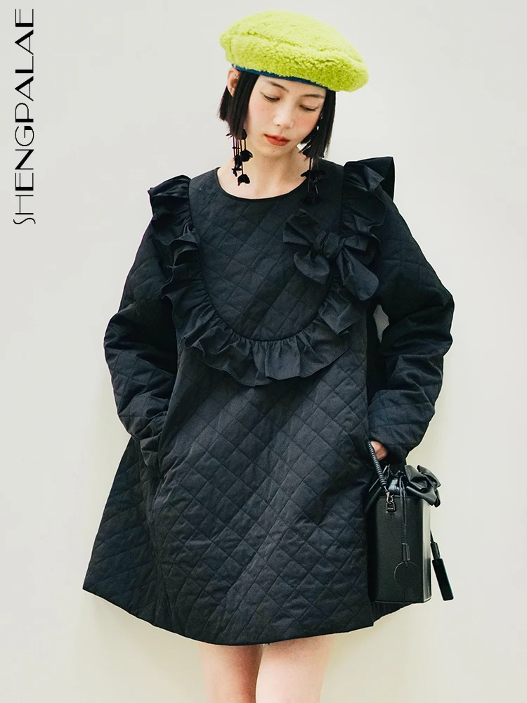 

SHENGPAIAE Nylon Ginned Lace Dress Women Spring And Autumn Versatile Full Sleeve Mini Dresses Female Fahsion New Clothing 5Q780