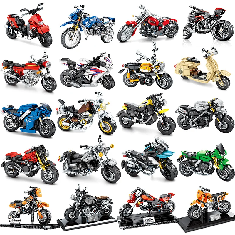 

Motorcycle Constructor Set Building Blocks City Moto MOC Racing Motorbike Vehicles Bricks Games Montessori Toy For boy