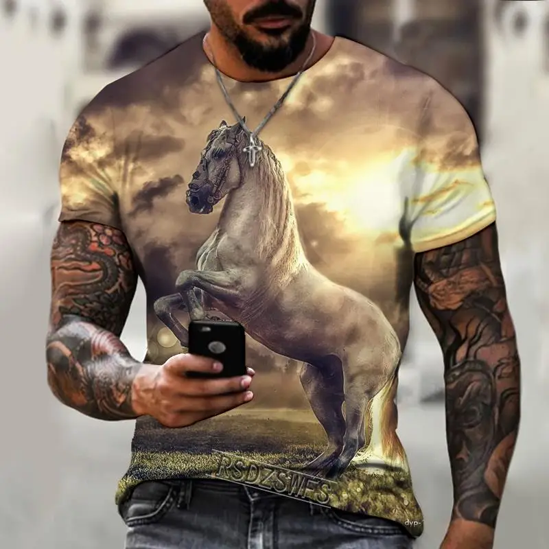 

2023 брендовая мужская рубашка, Белая лошадь, галяющая лошадь, 3D-печать, без рубашки, крутая и модная, большого размера