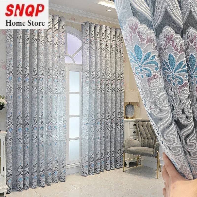 

European Luxury Translucent Exquisite Embroidery Window Screens For Living Room Bedroom Balcony Coffee/Grey Tulle Curtains 730#4
