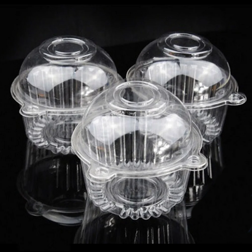 

100pcs Clear Plastic Single Cupcake Cake Case Muffin Pod Dome Holder Box