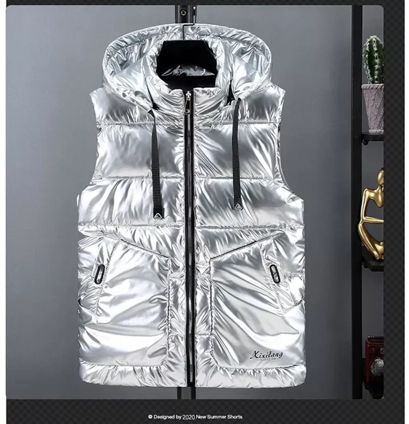 

NEW 2023 Down Vest Women Autumn Winter Gloosy Outerwear Vest Waistcoat Hooded Fashion Handsome Windproof Vest